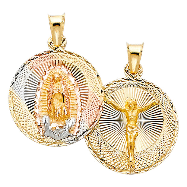 14KT RELIGIOUS PENDANT DOUBLE SIDED GUADALUPE JESUS