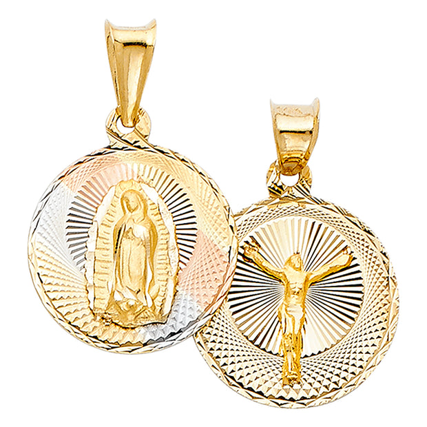 14KT RELIGIOUS DOUBLE SIDED PENDANT GUADALUPE JESUS