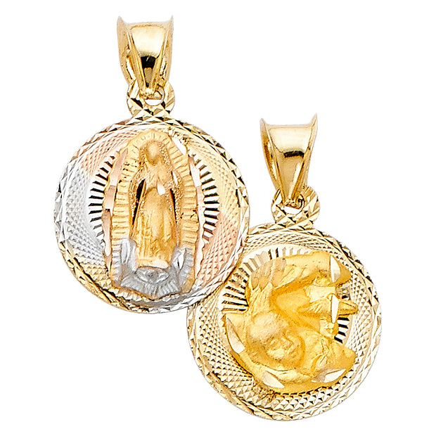 14KT RELIGIOUS DOUBLE SIDED PENDANT GUADALUPE BAPTISMAL