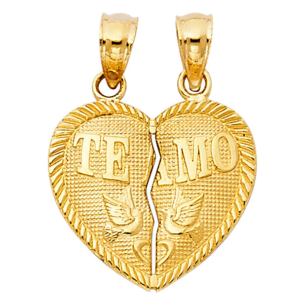 14K "TEAMO" Couples Heart Pendant