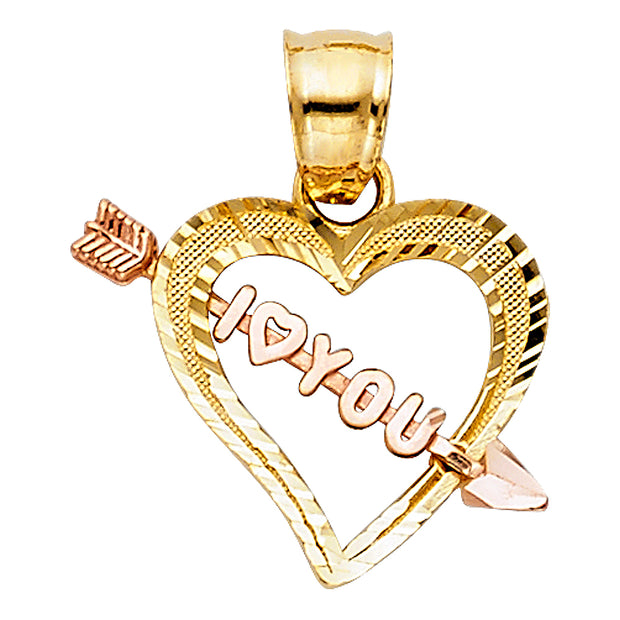 14K "I Love You" Cupid Arrow Heart Pendant