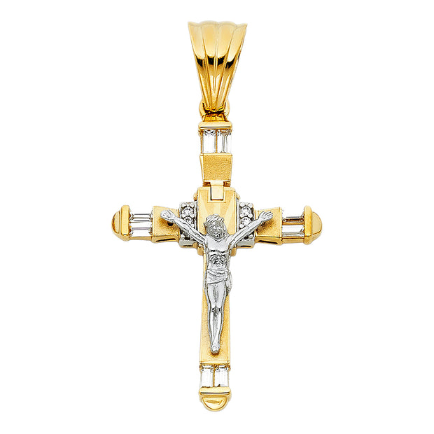 14K CZ Religious Crucifix Pendant