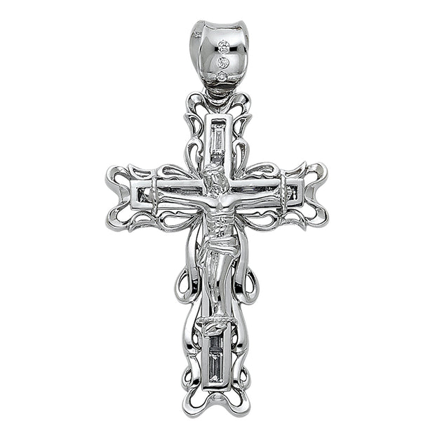 14K White Gold Religious Crucifix Pendant White Gold