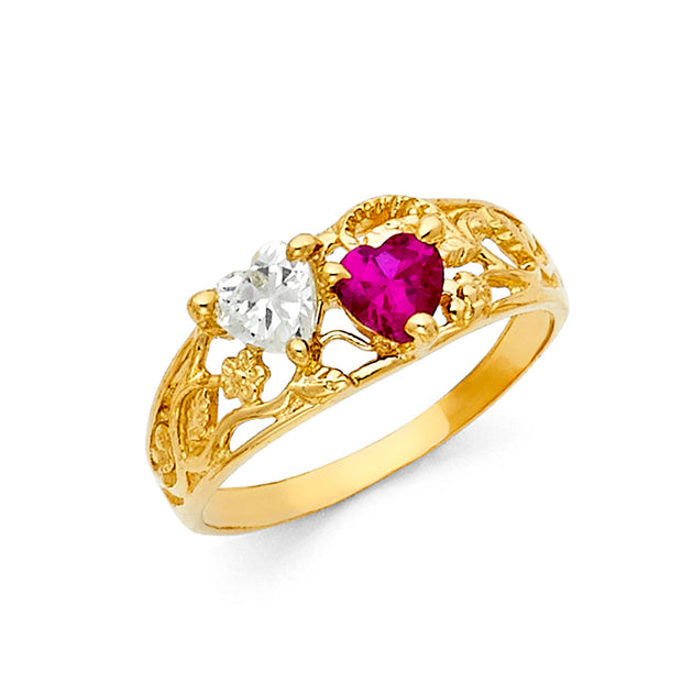 14K TWO-STONE MOTHERS RING