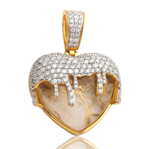 10K 2.75CTW DIAMOND AND QUARTZ DRIPPING HEART PENDANT WITH WINGS