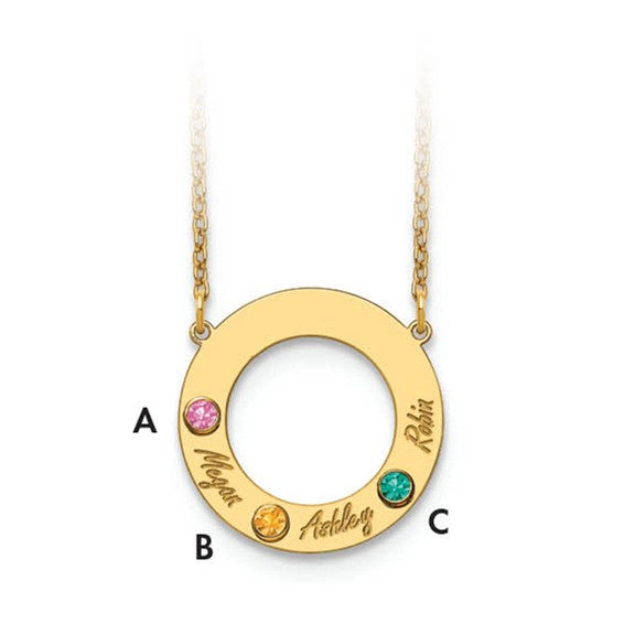 Family Pendant Name and Birthstone Circle Necklace