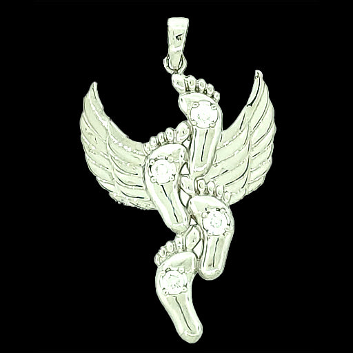 Angel Wings Pendant Micro Pave 925 Sterling Silver Rhodium Plating with Cubic Zirconia