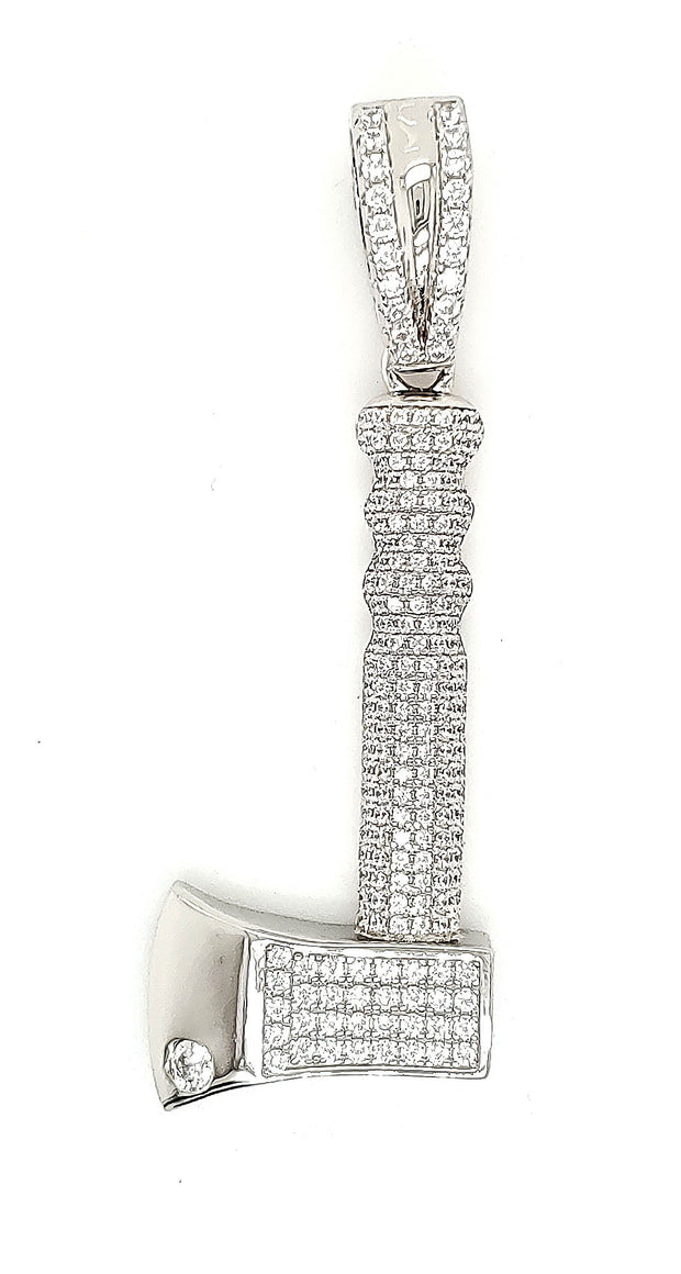 AXE Micro Pave Cubic Zirconia Silver Pendant With Rhodium Plating