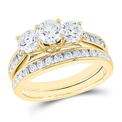 14K DIAMOND BRIDAL WEDDING RING SET 2 CTTW (CERTIFIED)