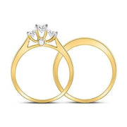 14K DIAMOND 3-STONE BRIDAL WEDDING RING SET 1 CTTW (CERTIFIED)