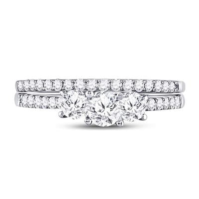 14K DIAMOND 3-STONE BRIDAL WEDDING RING SET 1 CTTW (CERTIFIED)