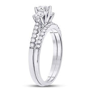 14K ROUND DIAMOND 3-STONE BRIDAL WEDDING RING SET 1 CTTW (CERTIFIED)