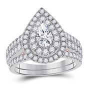 14K PEAR DIAMOND BRIDAL WEDDING RING SET 2 CTTW (CERTIFIED)