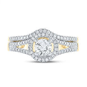 14K YELLOW GOLD ROUND DIAMOND BRIDAL WEDDING RING SET 1 CTTW (CERTIFIED)