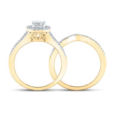 14K YELLOW GOLD ROUND DIAMOND BRIDAL WEDDING RING SET 1 CTTW (CERTIFIED)