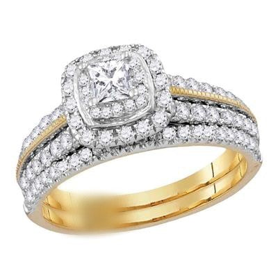 14K PRINCESS DIAMOND BRIDAL WEDDING RING SET 1 CTTW (CERTIFIED)