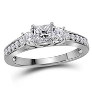 14K WHITE GOLD PRINCESS DIAMOND 3-STONE BRIDAL ENGAGEMENT RING 1 CTTW (CERTIFIED)