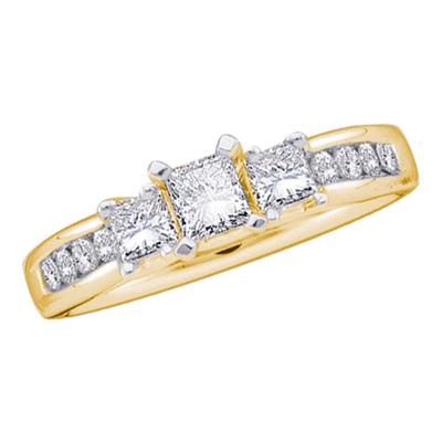 14K YELLOW GOLD PRINCESS DIAMOND 3-STONE BRIDAL ENGAGEMENT RING 7/8 CTTW (CERTIFIED)