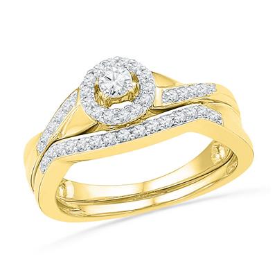 10K DIAMOND BRIDAL WEDDING RING SET 3/8 CTTW