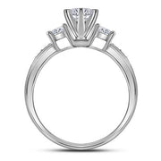 14K DIAMOND 3-STONE BRIDAL WEDDING RING SET 2 CTTW