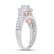 1 CTW 14K TWO-TONE GOLD ROUND DIAMOND BRIDAL WEDDING RING SET  (CERTIFIED)