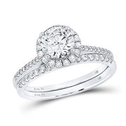 14K WHITE GOLD ROUND DIAMOND BRIDAL WEDDING RING SET 1-3/8 CTW (CERTIFIED)