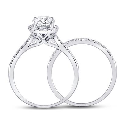 14K WHITE GOLD ROUND DIAMOND BRIDAL WEDDING RING SET 1-3/8 CTW (CERTIFIED)