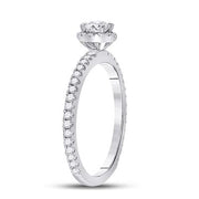 14K WHITE GOLD ROUND DIAMOND HALO BRIDAL ENGAGEMENT RING 1/2 CTTW (CERTIFIED)