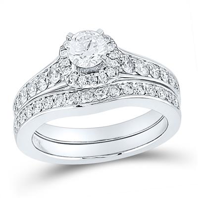 14K WHITE GOLD ROUND DIAMOND BRIDAL WEDDING RING SET 1-1/4 CTTW (CERTIFIED)