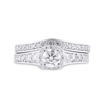 14K WHITE GOLD ROUND DIAMOND BRIDAL WEDDING RING SET 1-1/4 CTTW (CERTIFIED)