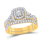 10K DIAMOND HALO BRIDAL WEDDING RING SET 1 CTTW (CERTIFIED)
