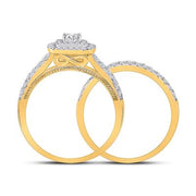 10K DIAMOND HALO BRIDAL WEDDING RING SET 1 CTTW (CERTIFIED)