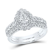 14K WHITE GOLD PEAR DIAMOND SOLITAIRE BRIDAL WEDDING RING SET 1-1/2 CTTW (CERTIFIED)
