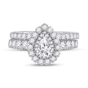 14K WHITE GOLD PEAR DIAMOND SOLITAIRE BRIDAL WEDDING RING SET 1-1/2 CTTW (CERTIFIED)