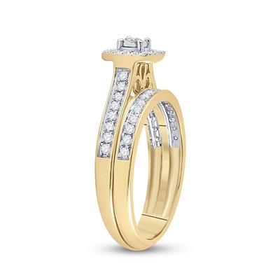 10K DIAMOND HALO BRIDAL WEDDING RING SET 1/2 CTTW