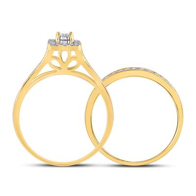 10K DIAMOND HALO BRIDAL WEDDING RING SET 1/2 CTTW