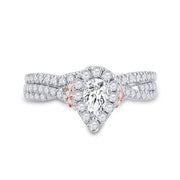 14K PEAR DIAMOND BRIDAL WEDDING RING SET 1 CTTW (CERTIFIED)