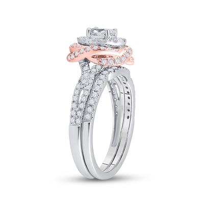 14K DIAMOND BRIDAL WEDDING RING SET 1 CTTW (CERTIFIED)