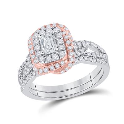 14K EMERALD DIAMOND BRIDAL WEDDING RING SET 1 CTTW (CERTIFIED)