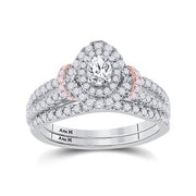 14K OVAL DIAMOND BRIDAL WEDDING RING SET 1 CTTW (CERTIFIED)