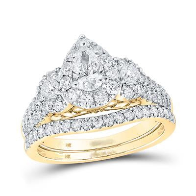 14K PEAR DIAMOND WEDDING RING SET 1-1/2 CTTW