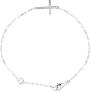 14K White 1/5 CTW Diamond Sideways Cross 8" Bracelet