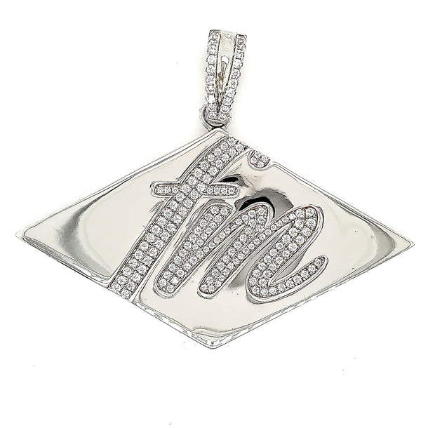 FM Micro Pave Cubic Zirconia Silver Pendant with Rhodium Plating