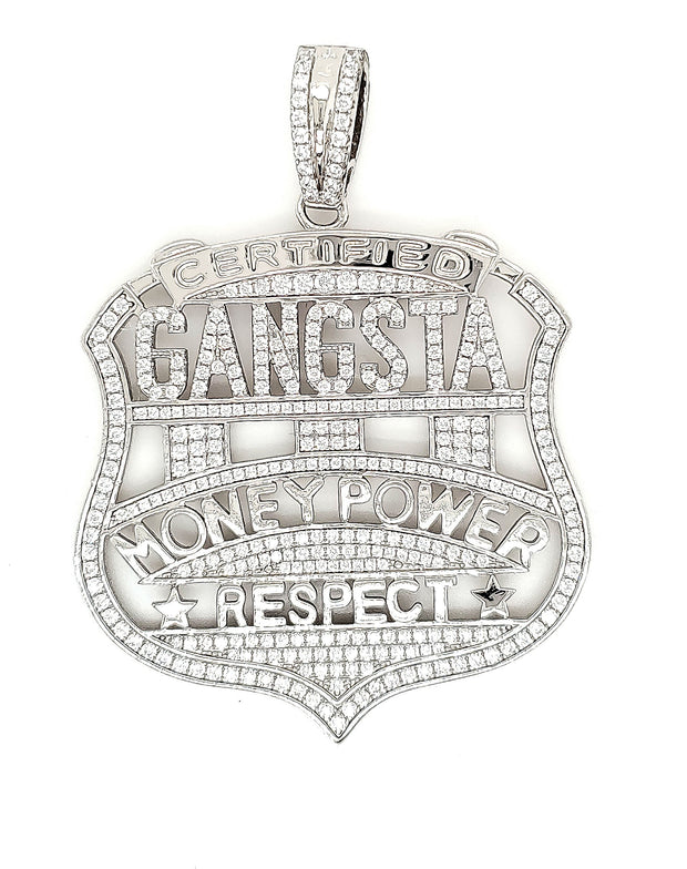 Gangsta Micro Pave Cubic Zirconia Silver Pendant with Rhodium Plating