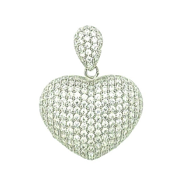 Heart Ladies Pendant Micro Pave 925 Sterling Silver Rhodium Plating with Cubic Zirconia