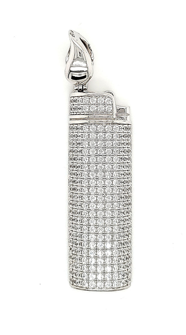 Lighter Micro Pave Cubic Zirconia Silver Pendant with Rhodium Plating