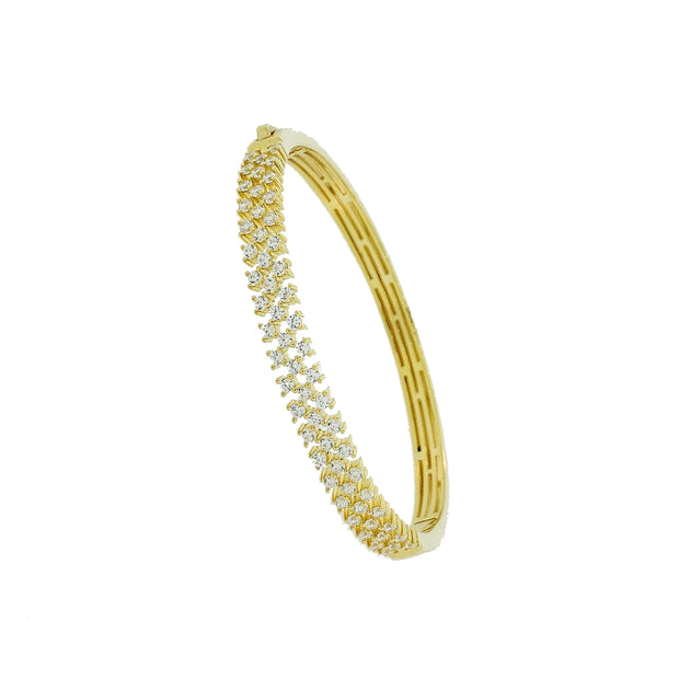 Micro Pave 925 Sterling Silver Bangle 14K Yellow Gold Plating with Cubic Zirconia