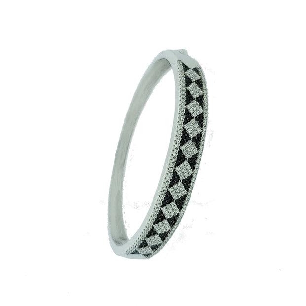 Micro Pave 925 Sterling Silver Bangle Rhodium Plating with Black and White Cubic Zirconia