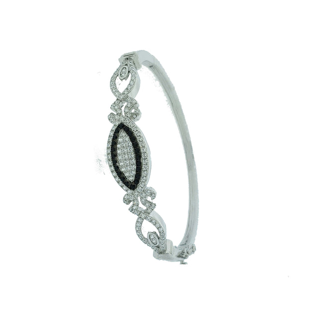 Micro Pave 925 Sterling Silver Bangle Rhodium Plating with Black and White Cubic Zirconia