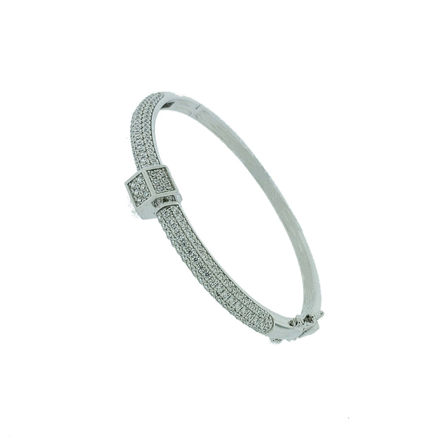 Micro Pave 925 Sterling Silver Bangle Rhodium Plating with Cubic Zirconia